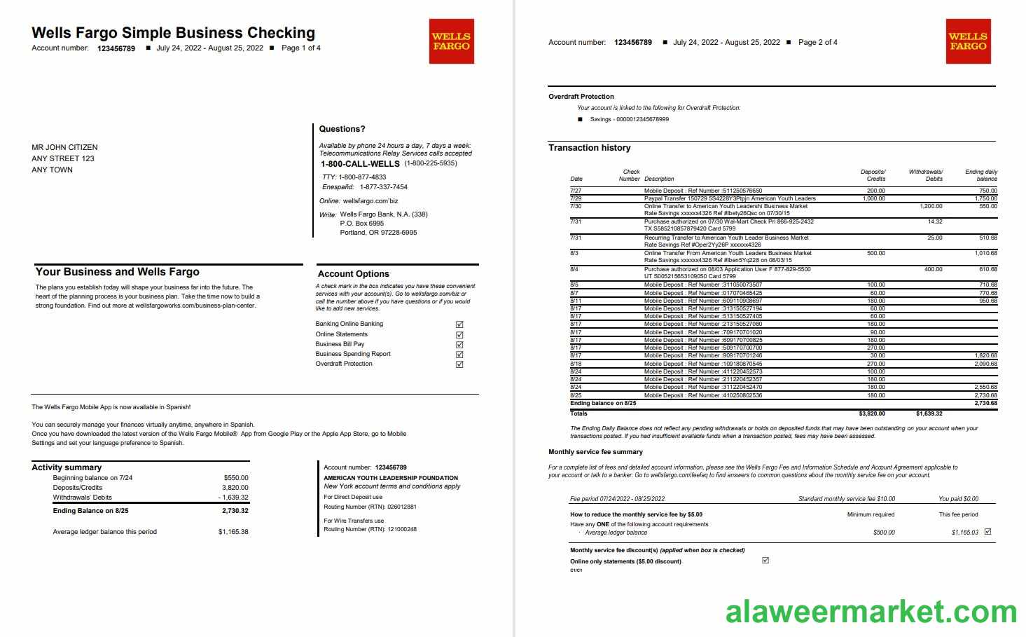 USA Wells Fargo Bank Simple Business Checking 4p